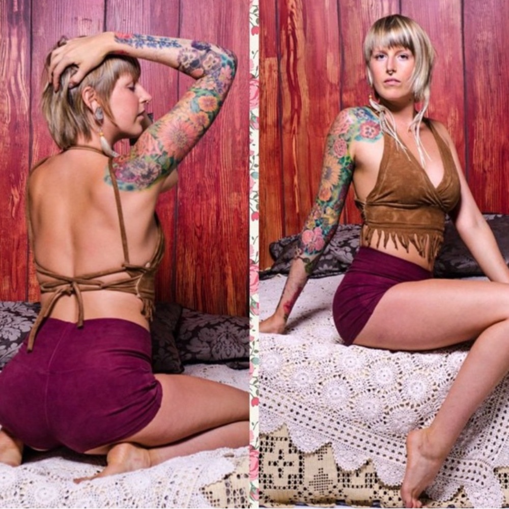 Calico Alchemy Bamboo Fringe Crop Top in Plum